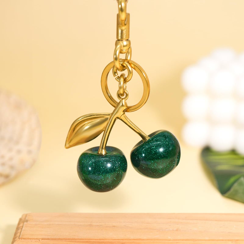 SKYFUN Cherry Keychain for Women Glitter Cherry Bag Charm Key Chain for Purse Wallet Handbag Backpack Jewelry Accessories Gift for Birthday Christmas Valentines Day  Green - Image 4